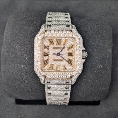Cartier Santos Iced Out Large Mens Roman Numerals 40mm
