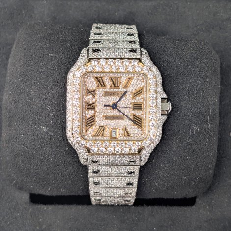 Cartier Santos Iced Out Large Mens Roman Numerals 40mm