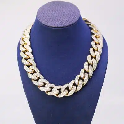Old Cuban Chain Iced Out Diamond 20″ 14kt. Gold Necklace - Image 2